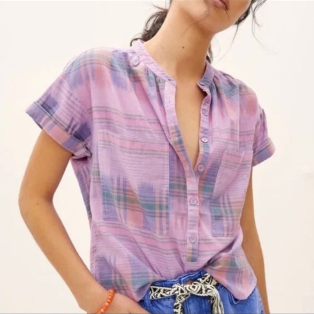Anthropologie Pilcro Hannah Surfer Blouse Purple Motif XS